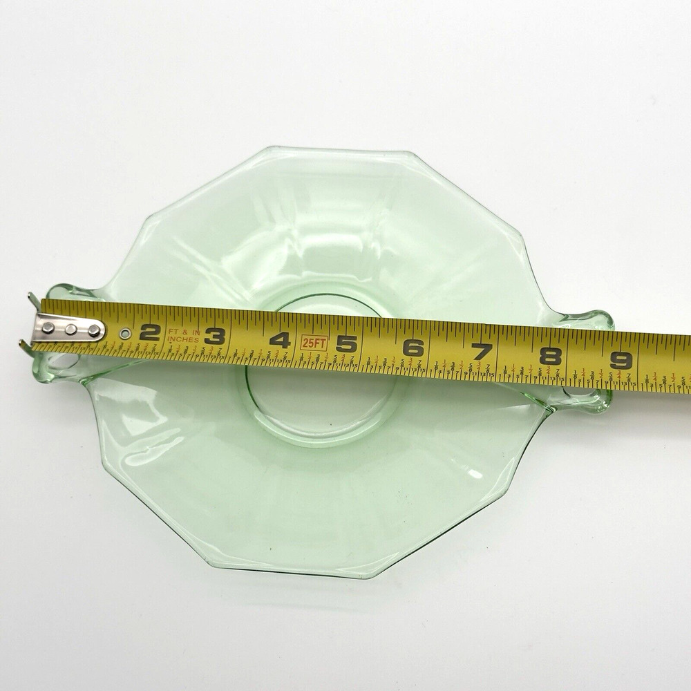 Vtg Fostoria Uranium Glass Small Tray Fairfax Green Bow Handle Serving Plate 7" - Picture 6 of 6